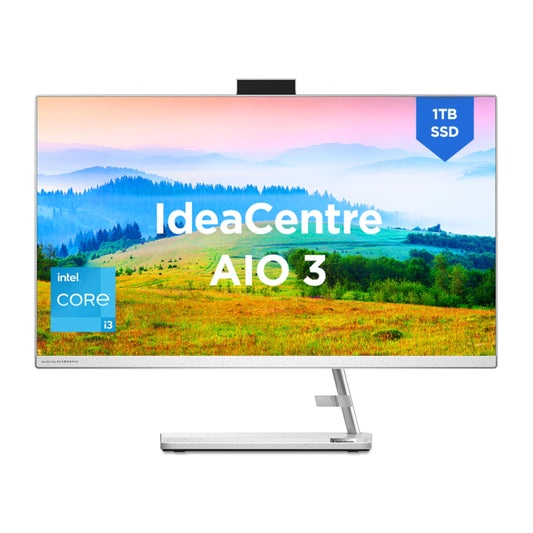 Lenovo IdeaCentre AIO 3 12th Gen Intel i3 23.8" FHD WVA 3-Side Edgeless All-in-One Desktop with Alexa Built-in (8GB/512GB SSD/Win11/MS Office 2021/HD 720p Camera/Wireless Keyboard & Mouse) F0GH017DIN